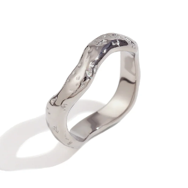 Beat Pattern Wave Plain Ring - Steel Color-6