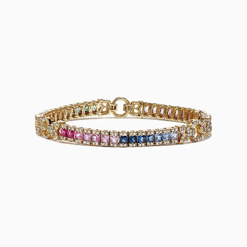 women’s beach bracelets-Watercolors 14K Yellow Gold Multi-Sapphire and Dia Bracelet, 7.66 TCW