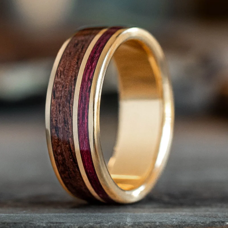 women’s halo sapphire engagement rings-The Valor | Men's Gold Wedding Band with M1 Garand & Purpleheart Wood