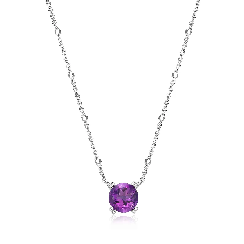 women’s charm necklaces-Round Amethyst Necklace, Sterling Silver