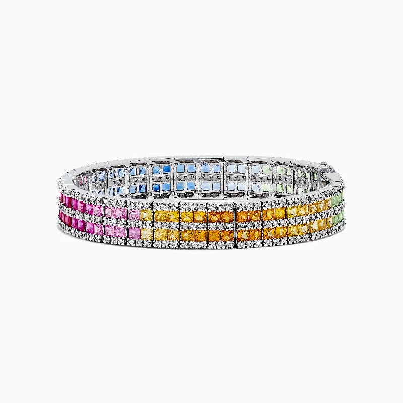 women’s charm bangles-Watercolors 14K Gold Multi Sapphire and Diamond Bracelet, 17.93 TCW