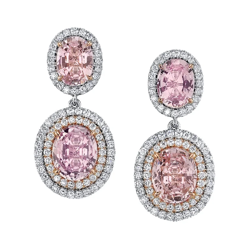 women’s diamond halo earrings-Padparadsha, Pink Sapphire and Diamond Earrings