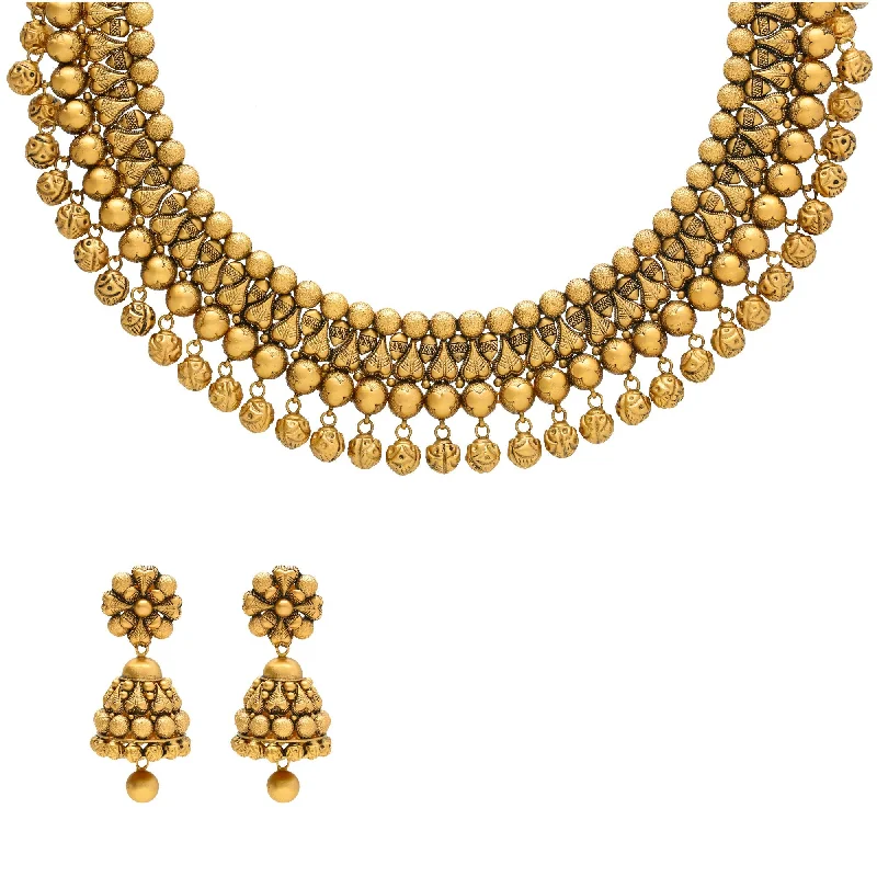 women’s charm necklaces-22K Yellow Gold Antique Necklace and Earrings Set