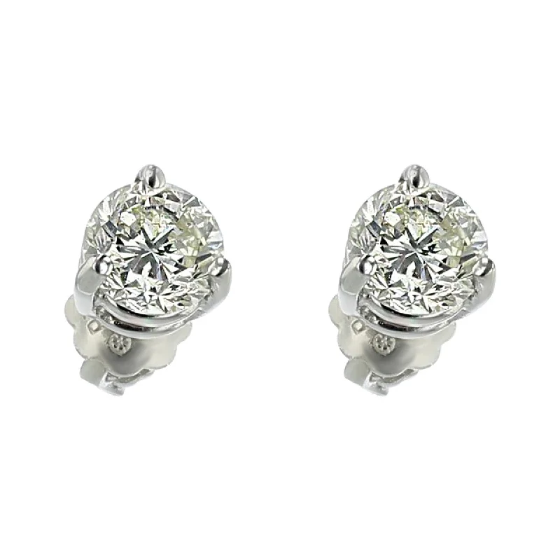 women’s sapphire earrings-Platinum Three-Prong Diamond Stud Earrings