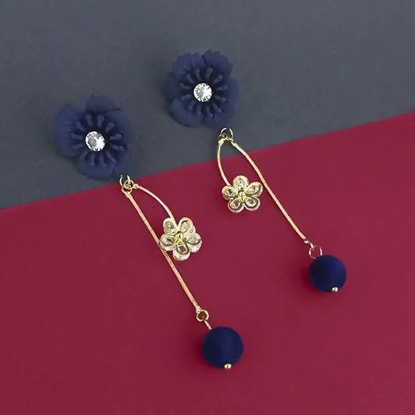 women’s vintage earrings-Urthn Blue Floral Austrian Stone Dangler Earrings  - 1315706A