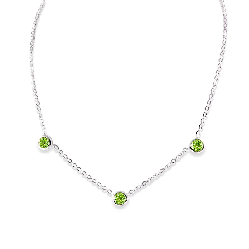 women’s personalized necklaces-Bezel Set Peridot Necklace, Sterling Silver