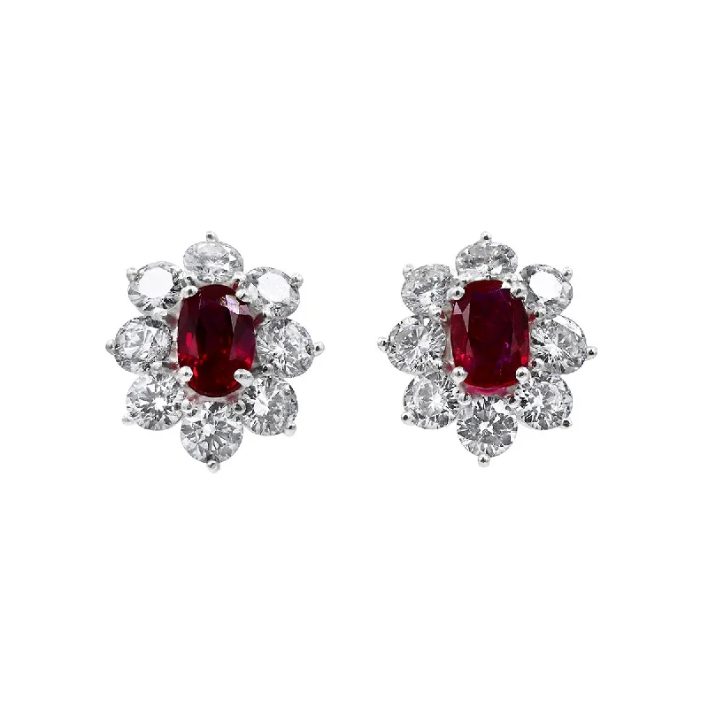 women’s emerald earrings-Platinum Burma Ruby and Diamond Earrings