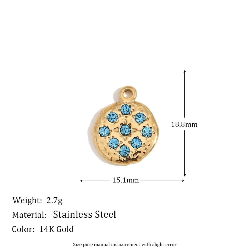 Diamond round pendant - gold - blue diamond