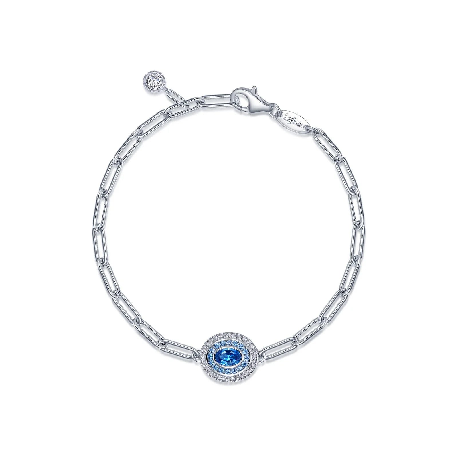 women’s adjustable bracelets-Lafonn Simulated Diamond Blue Topaz Double-Halo Link Bracelet B0186BTP78