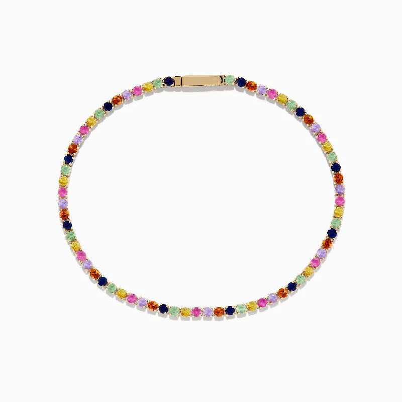 women’s simple bangles-Watercolors 14K Yellow Gold Multi Sapphire Tennis Bracelet