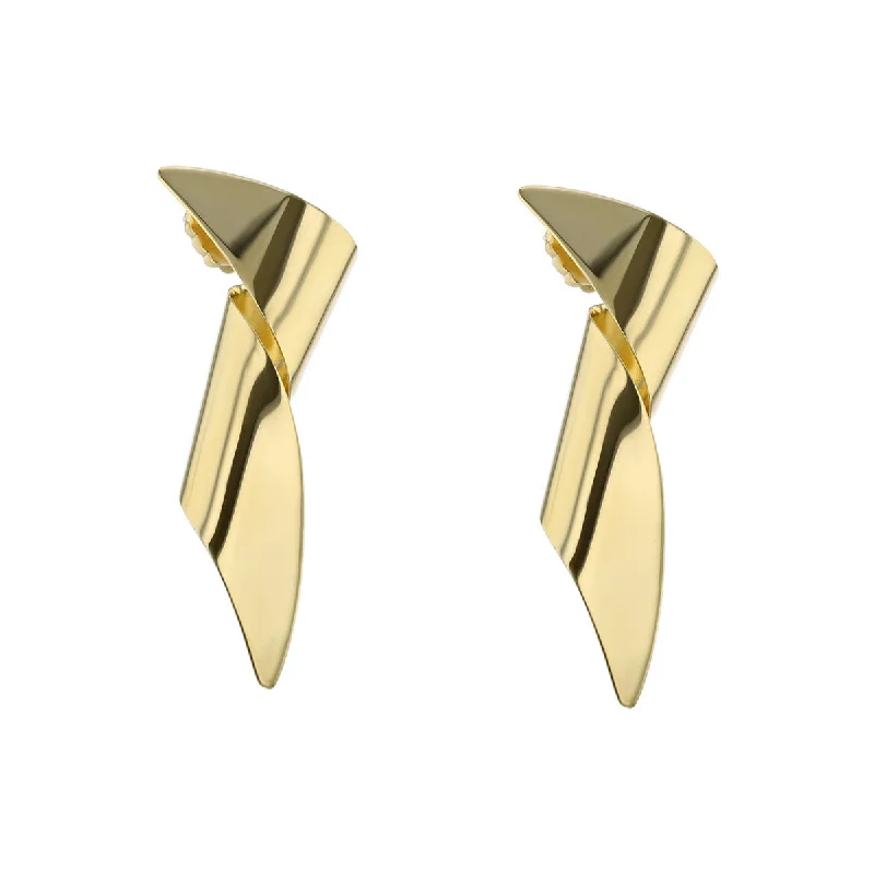 women’s crystal drop earrings-Retro 1940s 14K Yellow Gold Folded Earrings