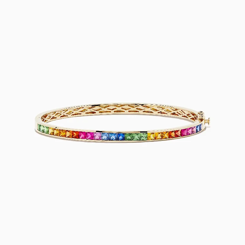 women’s boho bangles-Watercolors 14K Yellow Gold Multi Sapphire Bangle