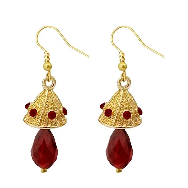 women’s teardrop earrings-Kriaa Gold Plated Maroon Austrian Stone Jhumki Earrings - 1313707D