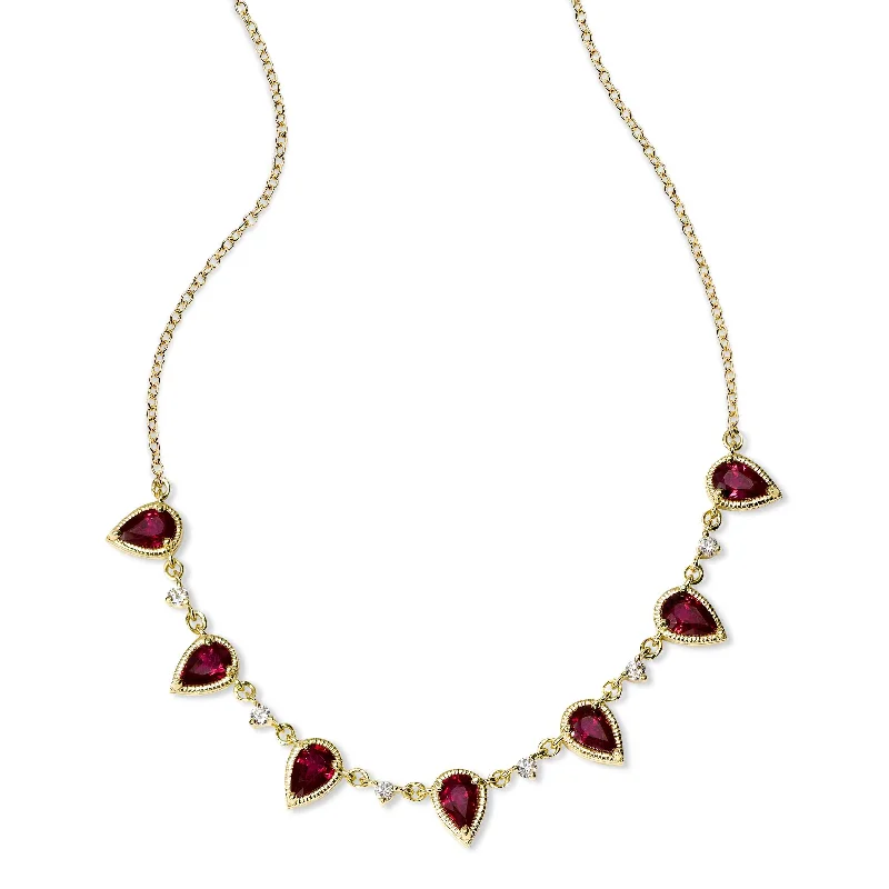 women’s heart-shaped necklaces-Ruby and Diamond Necklace, 14K Yellow Gold