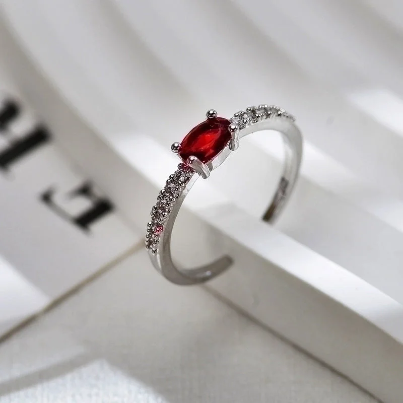 |Silver Red Diamond Ring