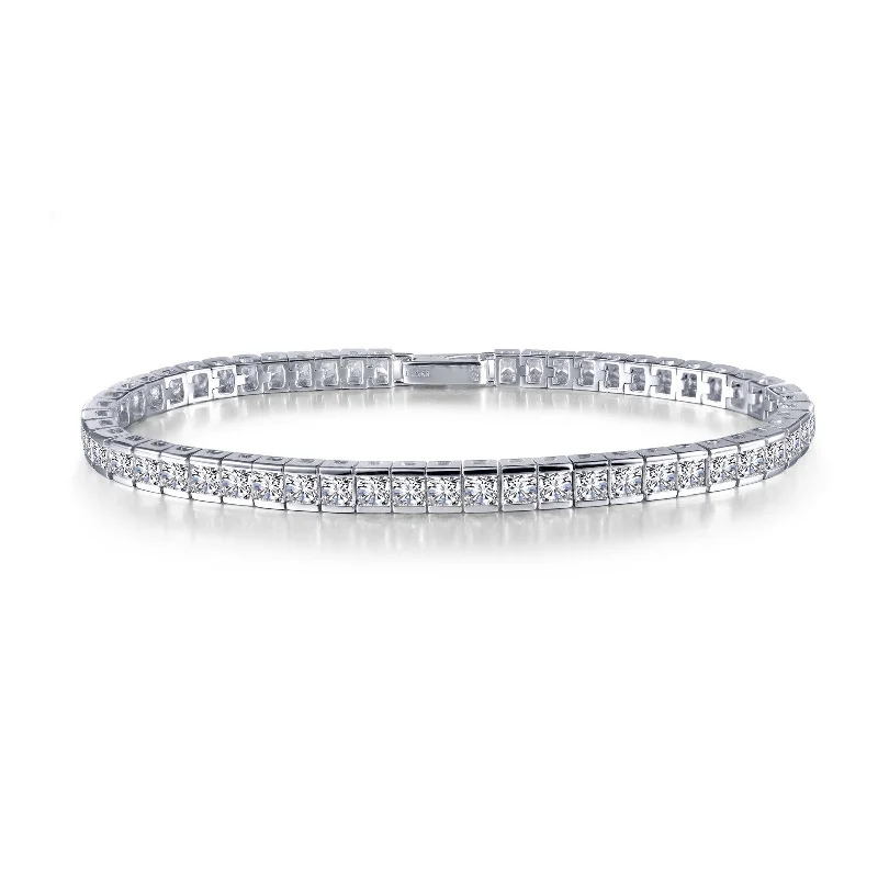 women’s silver-plated bracelets-Lafonn Simulated Diamond 9.50ct. Princess-Cut Tennis Bracelet B0031CLP