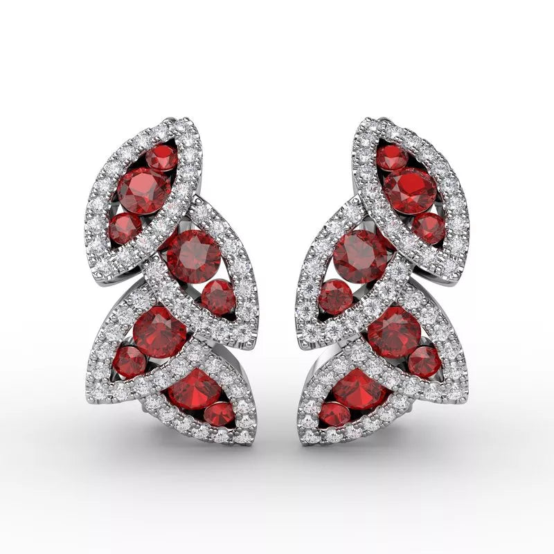 women’s trendy earrings-Fana Dramatic Ruby and Diamond Leaf Earrings