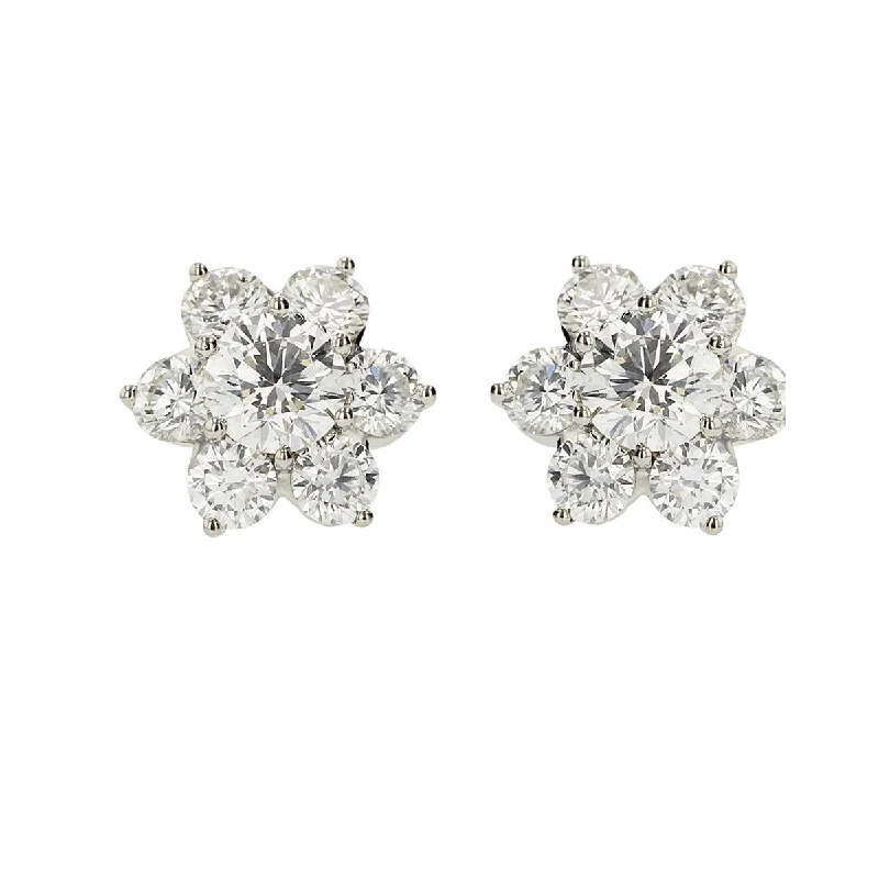 women’s crystal chandelier earrings-Platinum Diamond Flower Earrings