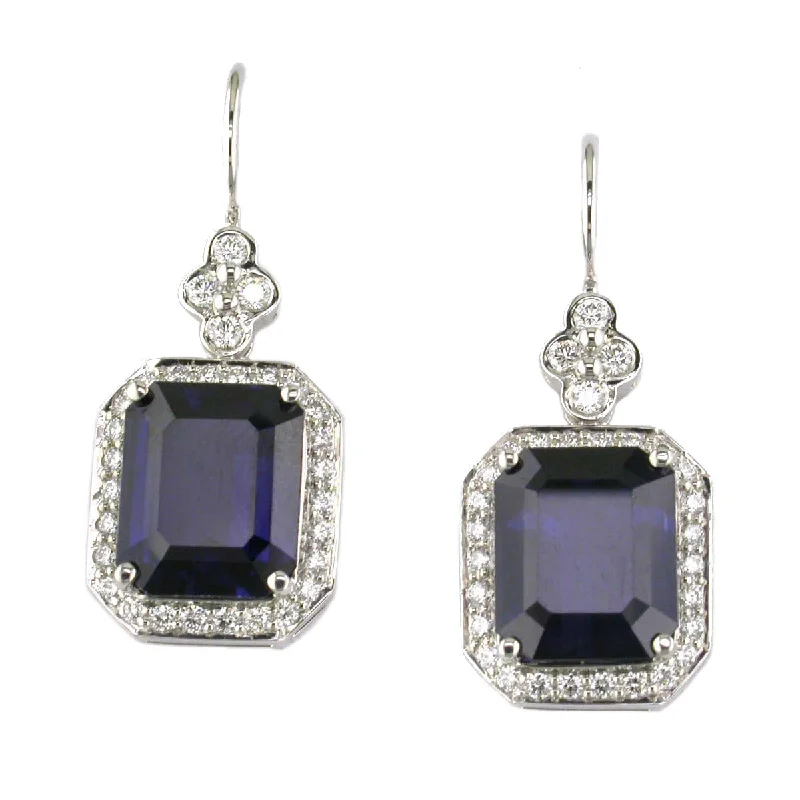 women’s art deco earrings-Platinum Sapphire Diamond Lace Earrings