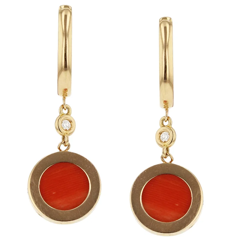 women’s multicolored earrings-Orange Coral Diamond Drop Earrings