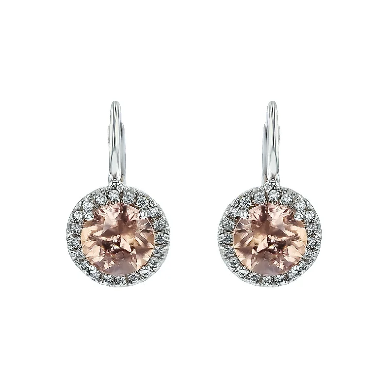 women’s oval earrings-Pink Zircon and Diamond Earrings