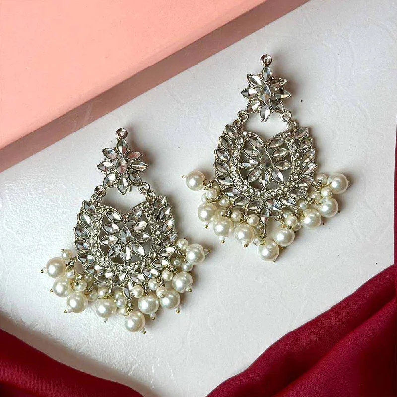 women’s trendy earrings-Sameera Earrings/Teeka Set Silver (Pearl)