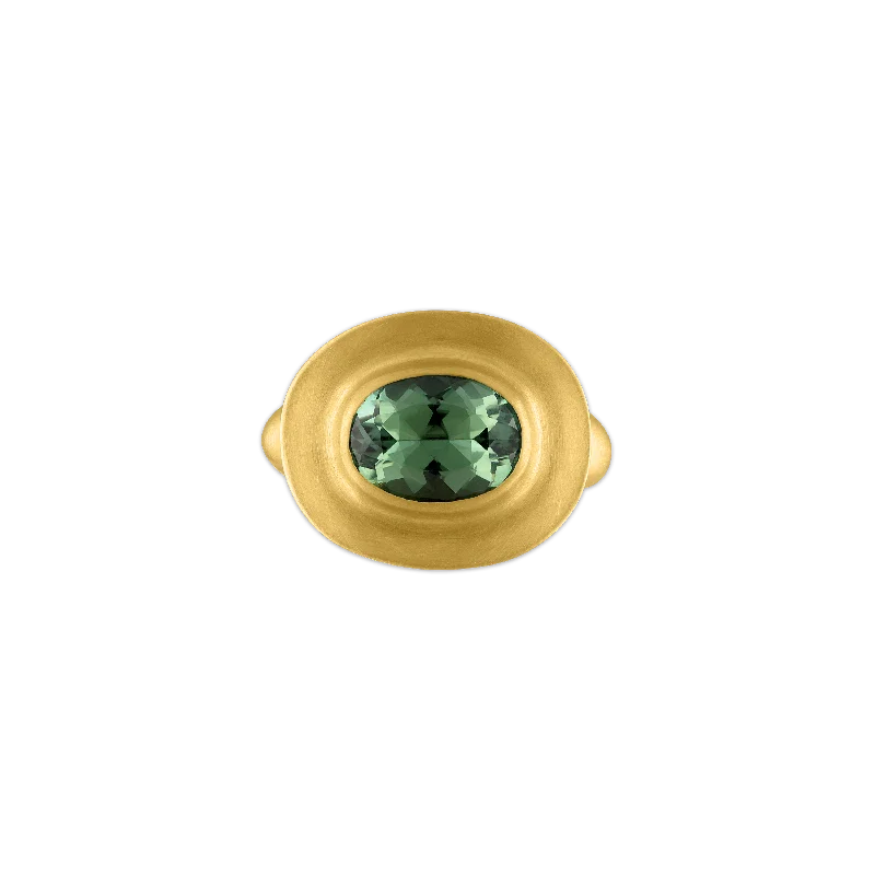 women’s oval rings-Faceted Green Tourmaline Masona Ring