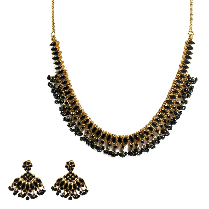 women’s long pendant necklaces-22K Yellow Gold Necklace & Earrings Set W/ Black Sapphires