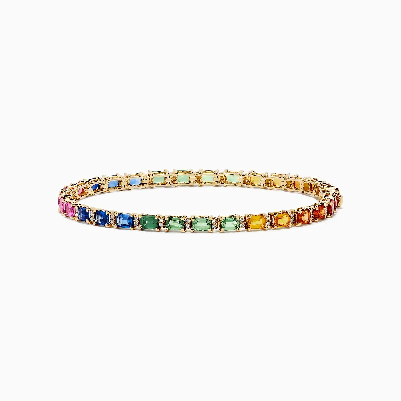 women’s luxury cuff bracelets-Watercolors 14K Yellow Gold Multi Sapphire and Diamond Bracelet