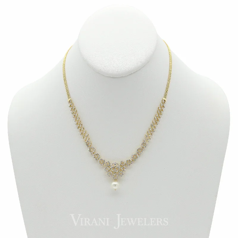 women’s couple necklaces-1.68CT Art Deco Diamond Necklace & Earring Set in 18K Gold W/ Pearl Accent Stone