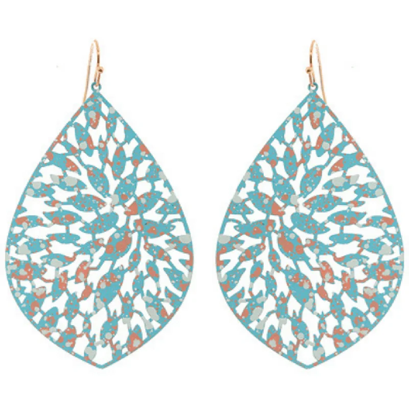 women’s rhinestone earrings-Turquoise Filigree Teardrop Dangle Earrings