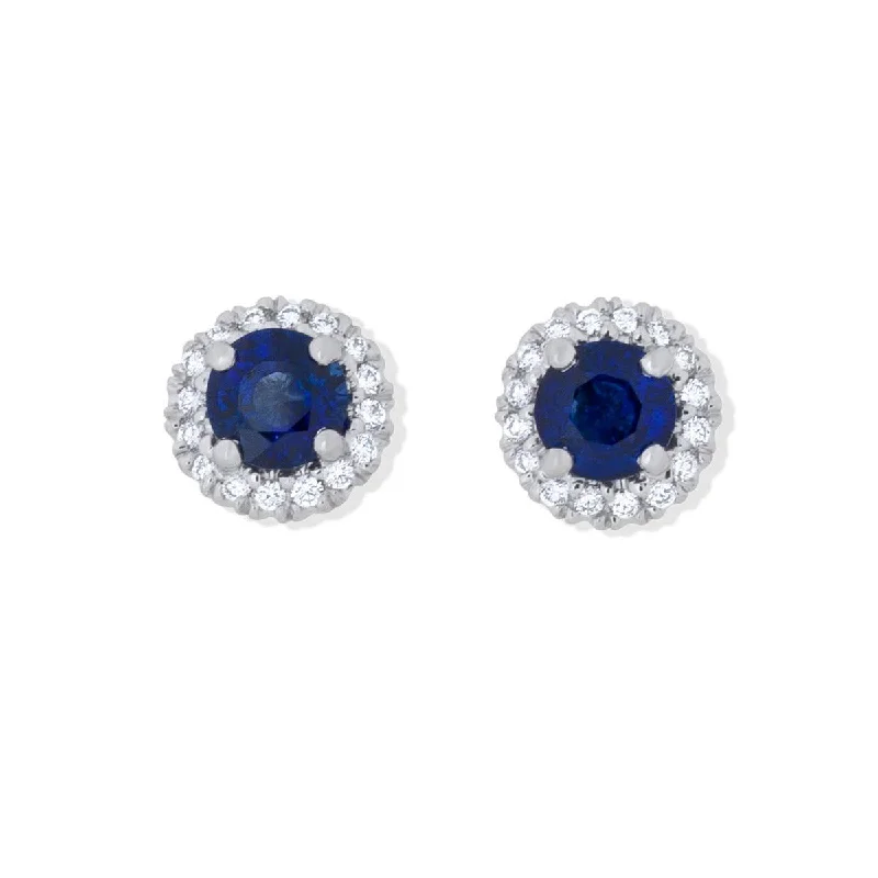 women’s teardrop earrings-Platinum Sapphire and Diamond Halo Stud Earrings