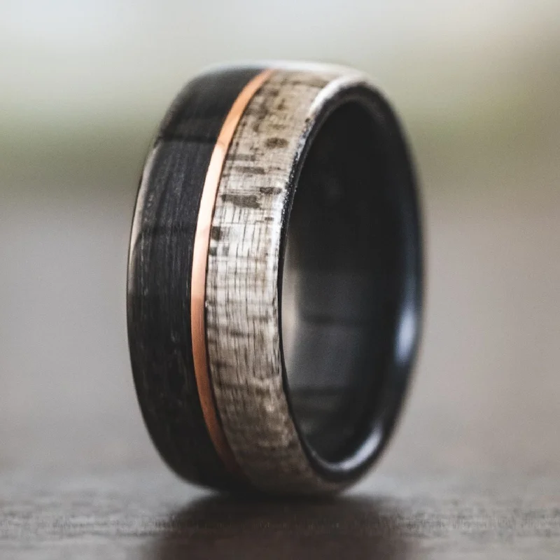 women’s rose gold engagement rings-The Forge | Men's Whiskey Barrel Wood Wedding Band with Weathered Maple & Center Metal Inlay