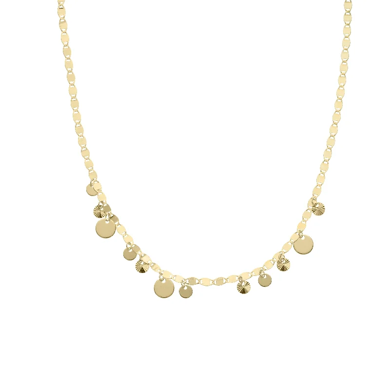 women’s cubic zirconia necklaces-Multi-Sized Dangling Discs Necklace, 17 Inches, 14K Yellow Gold