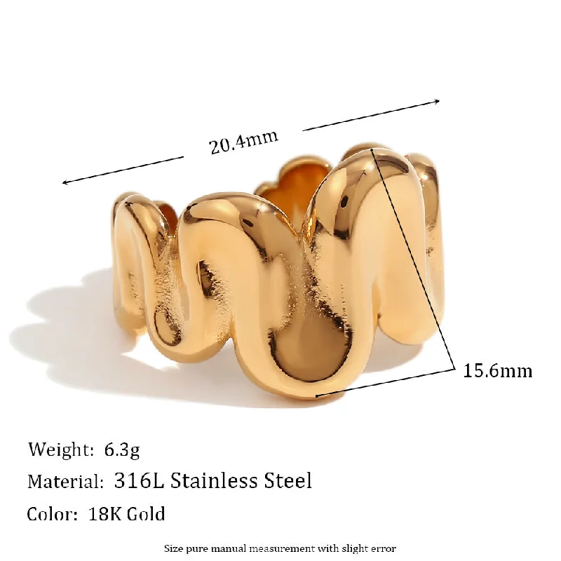 Wave Spring Shaped Open Ring - Gold