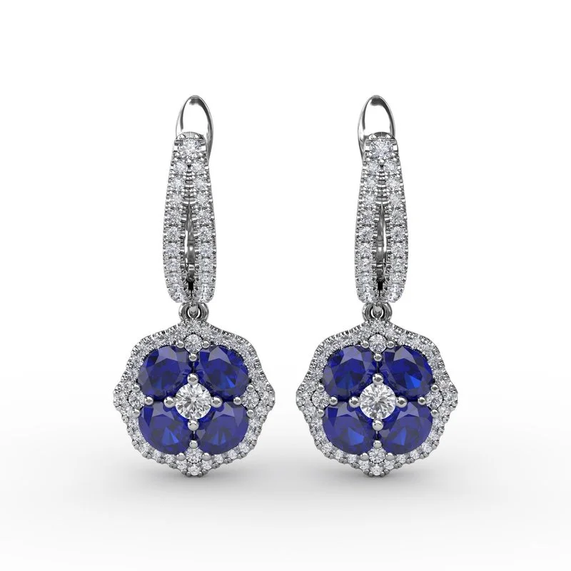 women’s gemstone earrings-FANA Sapphire and Diamond Cluster Drop Earrings ER1576S