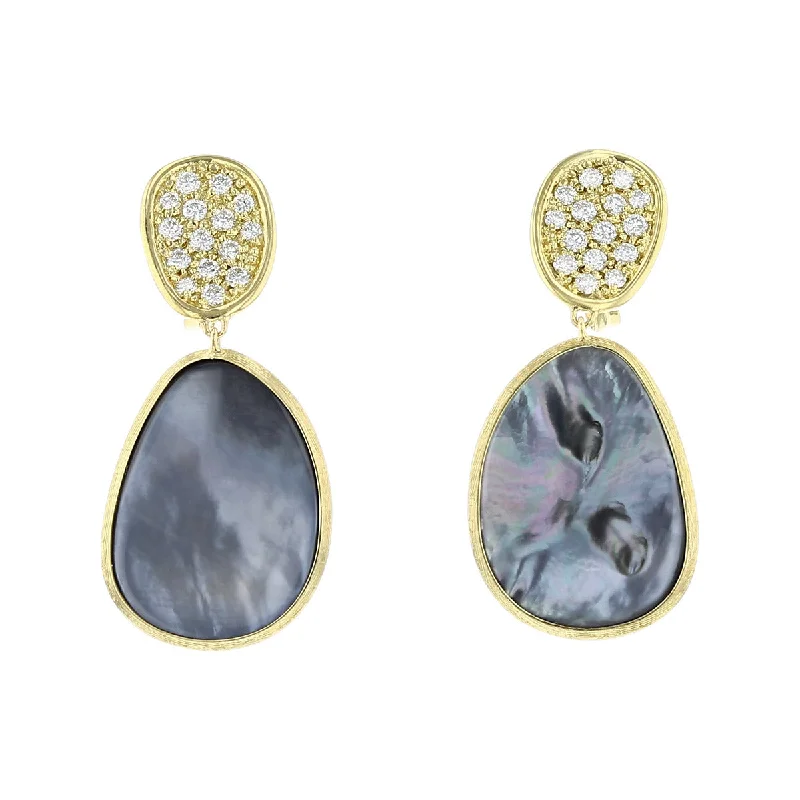 women’s double hoop earrings-Marco Bicego Lunaria Black Mother of Pearl and Diamond Earrings