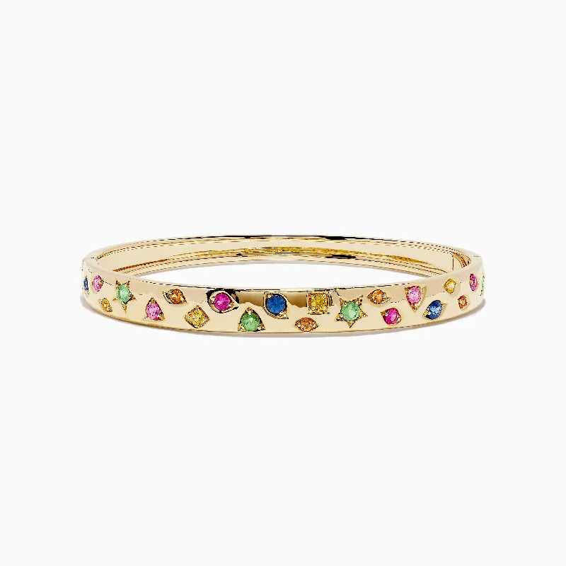 women’s fashion cuffs-Watercolors 14K Yellow Gold Multi Sapphire Bangle