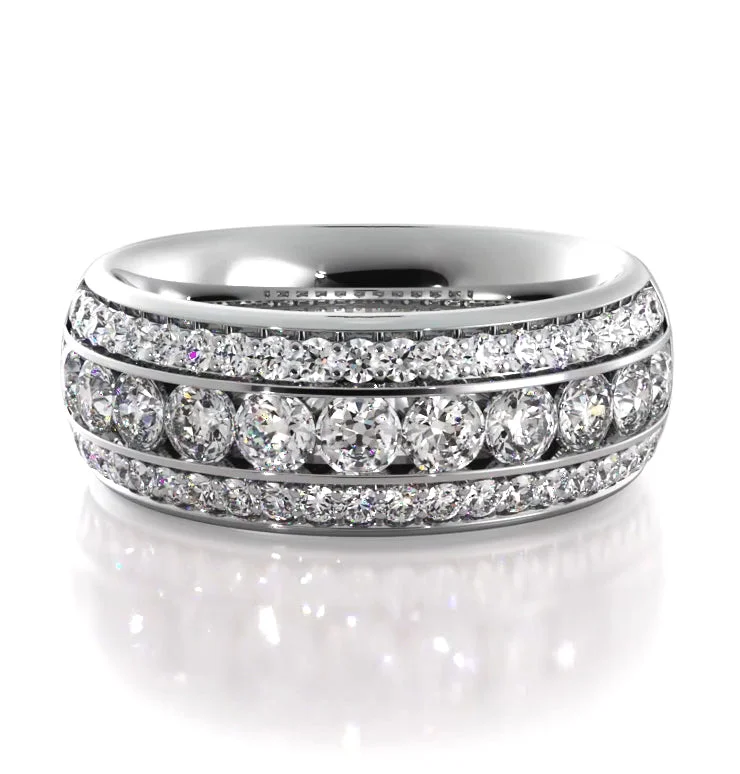 women’s marquise engagement rings-1.30 ct Round Diamond Three Row Wedding Band