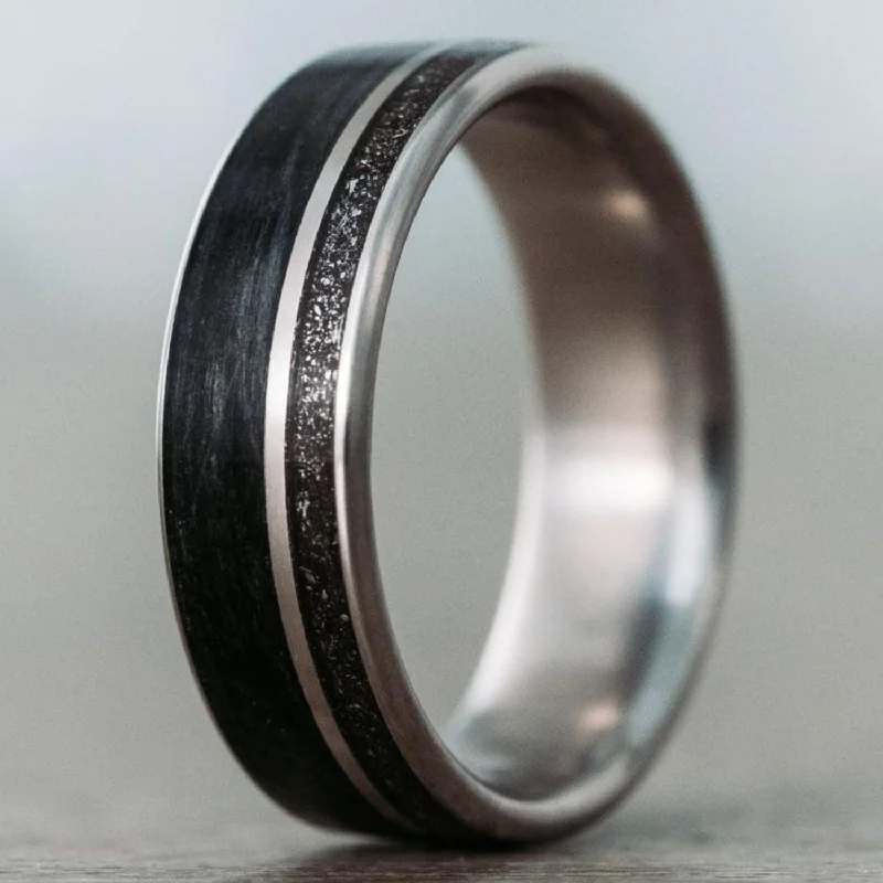 women’s marquise engagement rings-The Midnight Barrel | Men's Whiskey Barrel, Meteorite Dust, & Titanium Wedding Band