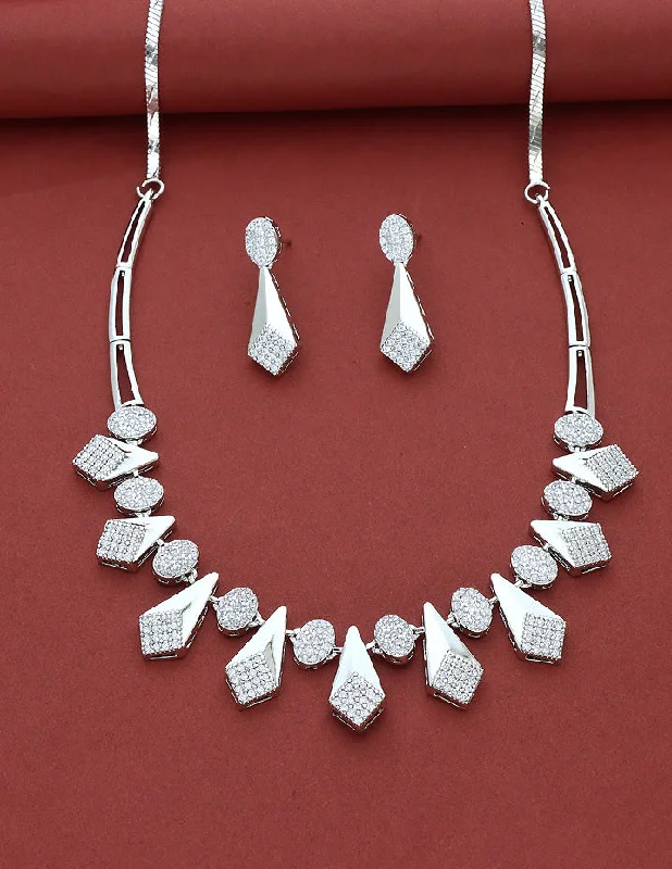 women’s vintage pendant necklaces-Designer Rhodium Polish Zirconia Necklace Set