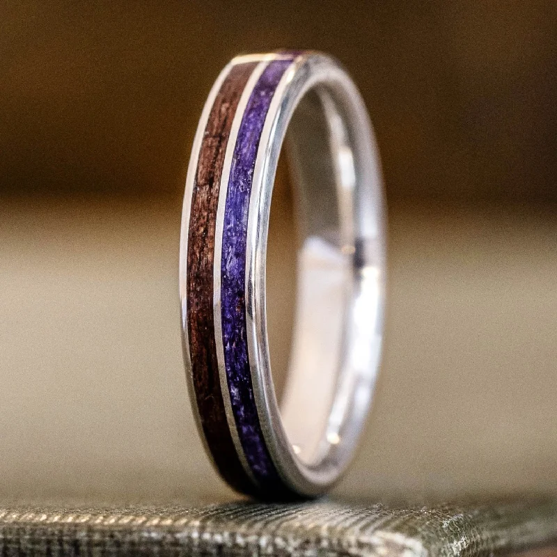 women’s classic diamond engagement rings-The Maiden | Women's Silver Wedding Band with Walnut Wood & Lavender