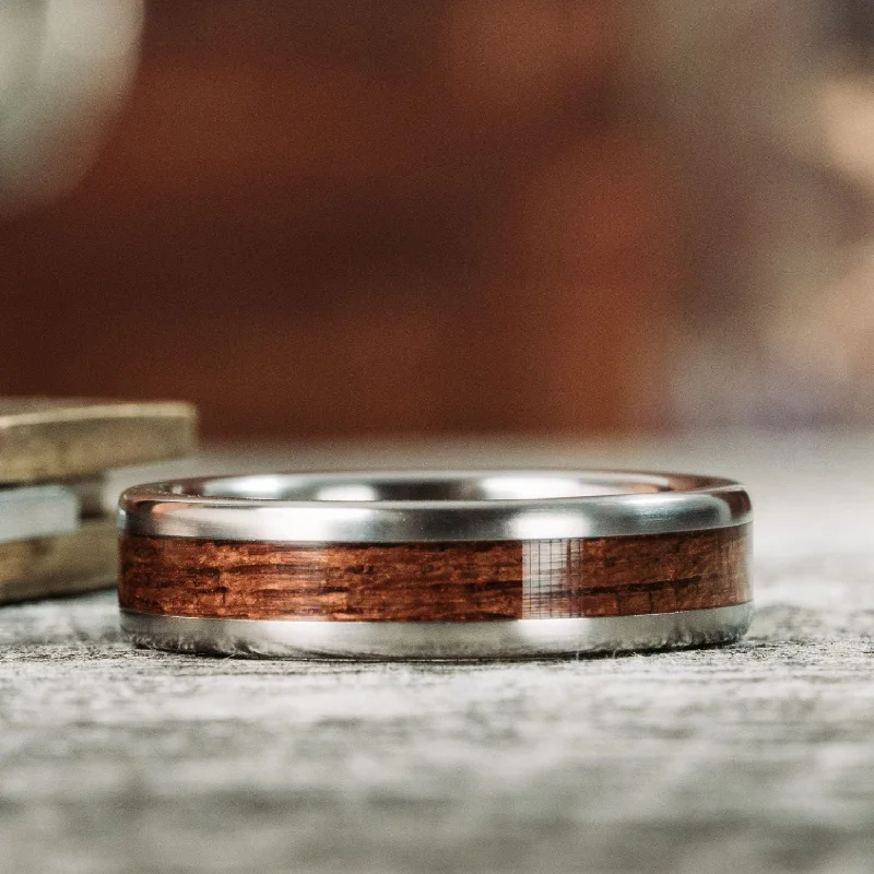 women’s classic engagement rings-The North Carolina Teak | Men's Titanium Wedding Band with USS North Carolina Battleship Teak Wood