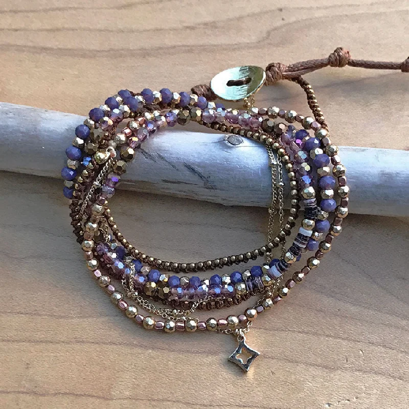 women’s romantic bracelets-Iridescent Wrap Bracelet/Necklace - Purple, Thailand