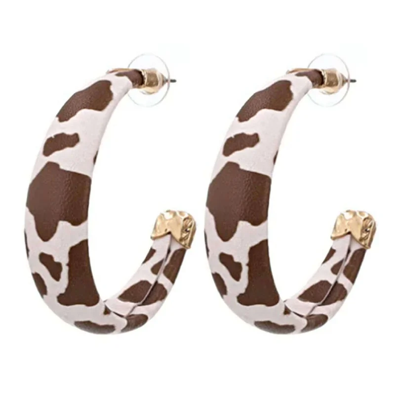 women’s drop diamond earrings-Faux Leather Cow Print Earrings