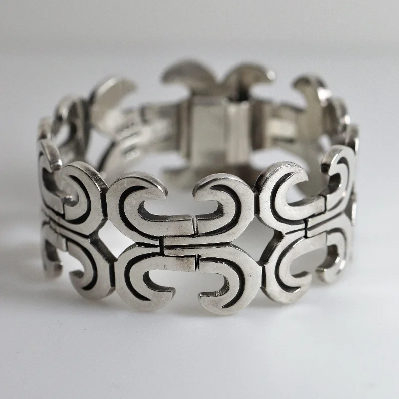 women’s woven bracelets-Vintage Silver Mexican Jewelry | Handcrafted Heavy Panel Bracelet