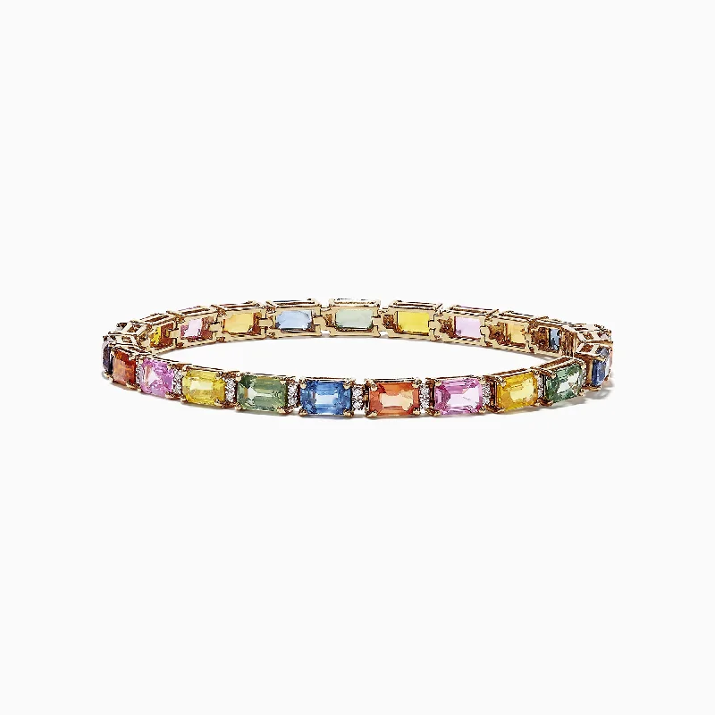 women’s bridal bracelets-Watercolors 14K Yellow Gold Multi-Sapphire Diamond Bracelet, 14.51 TCW