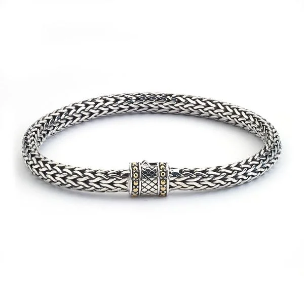 women’s solid gold bracelets-Samuel B. Bamboo Palm Woven 18K & Sterling Silver Bracelet