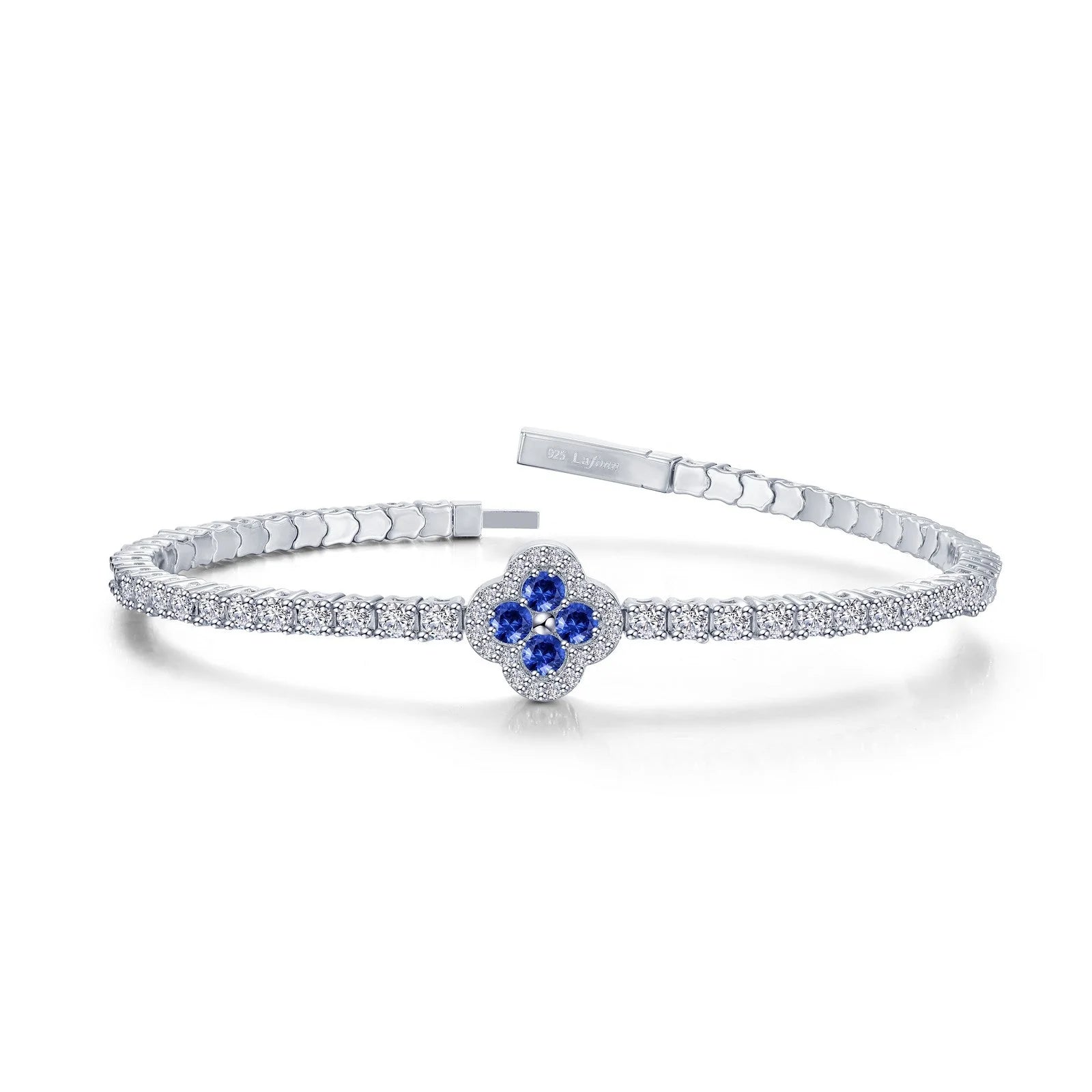 women’s sparkling charm bracelets-Lafonn Simulated Diamond & Sapphire Clover Flexible Tennis Bracelet B0199CSP68