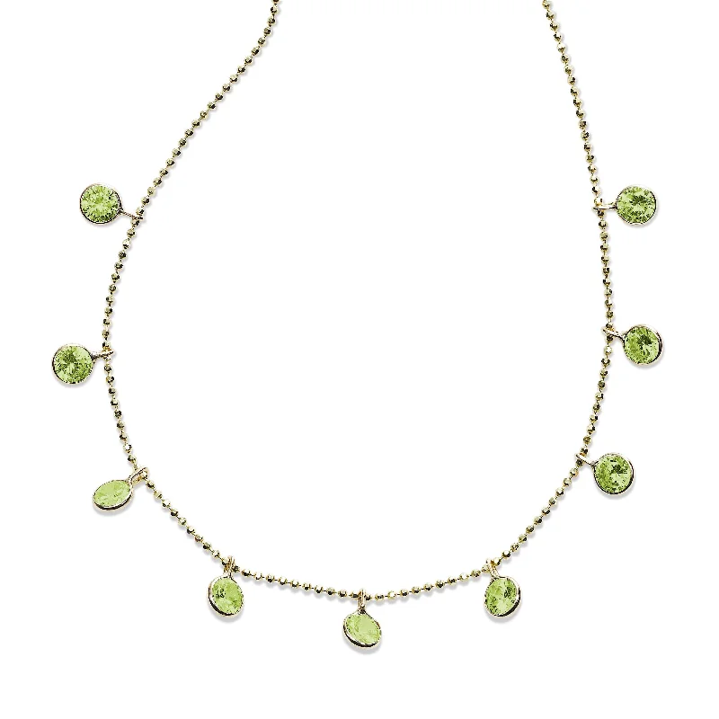 women’s couple necklaces-Bezel Set Peridot Drop Necklace, 18 Inches, 14K Yellow Gold